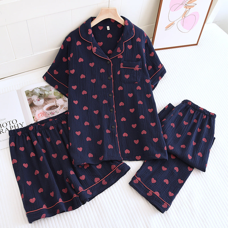 Set pigiama in puro cotone con stampa a cuori (3 pezzi) - Blu navy - XL - image 8