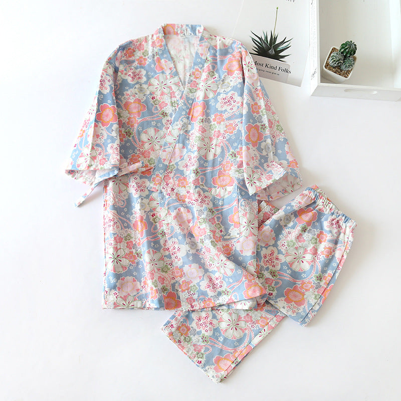 Completo da salotto in kimono di garza di cotone floreale