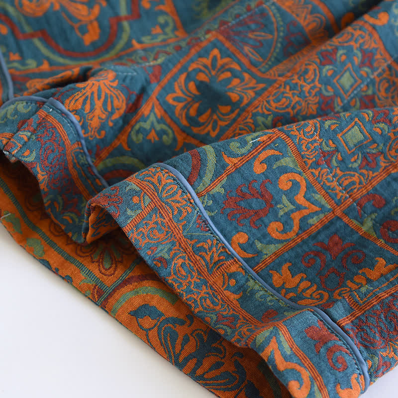 Pantaloncini da pigiama in puro cotone jacquard in stile retrò