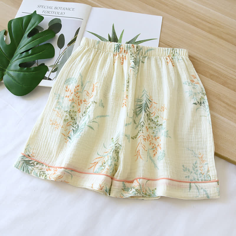 Pantaloncini da pigiama estivi in garza di cotone in stile pastorale