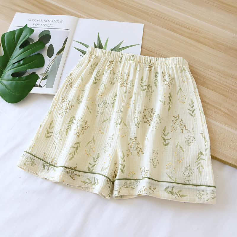 Pantaloncini da pigiama pastorali morbidi in garza di cotone