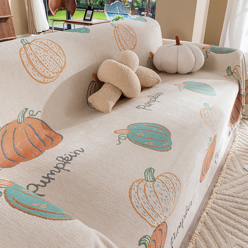 Copridivano in ciniglia con zucca di Halloween