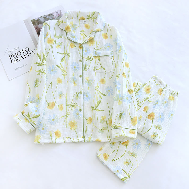Pigiama in cardigan di garza di cotone Rural Daisy