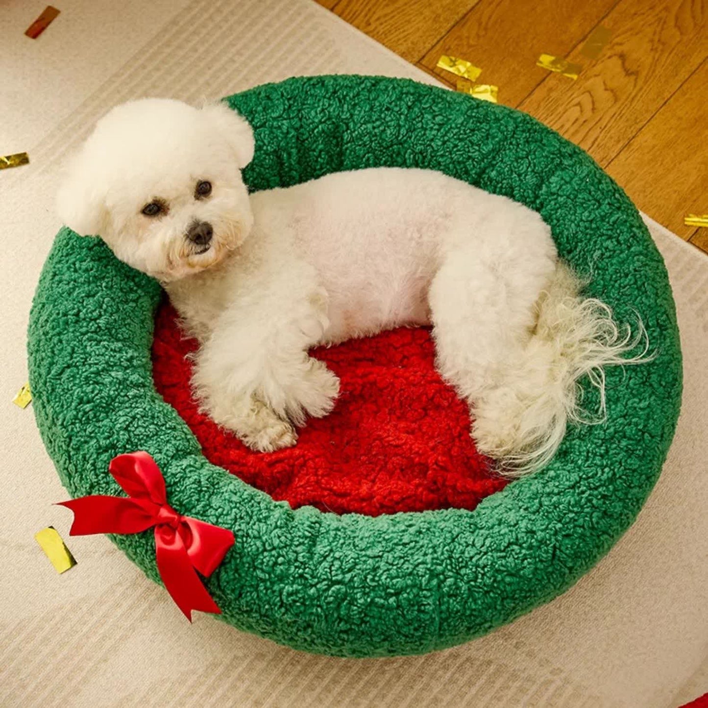 Letto caldo per animali domestici di forma rotonda natalizia