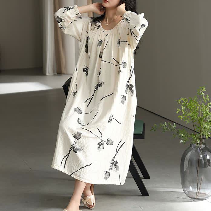 Camicia da notte con imbottitura in cotone floreale sul petto