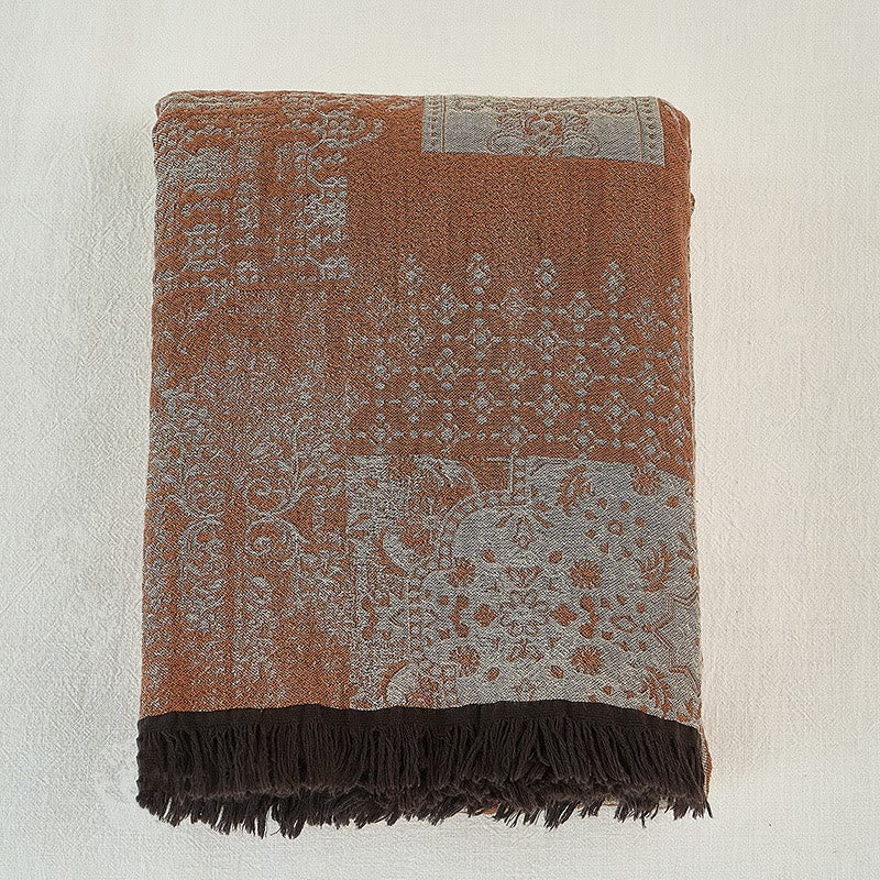 Coperta vintage in cotone con nappe e tintura in filo