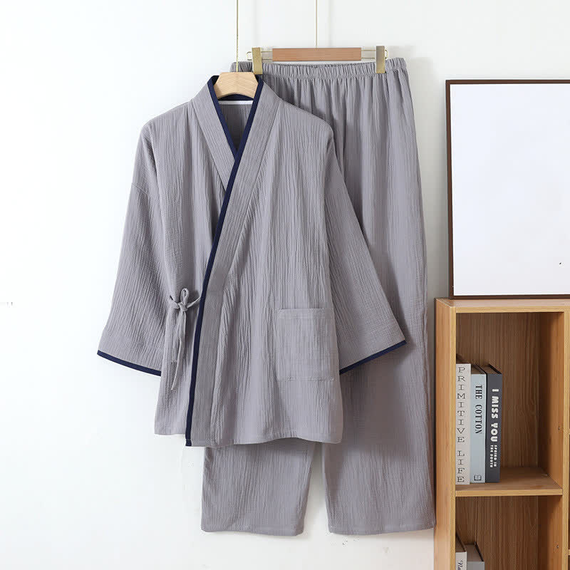 Pigiama in garza di cotone stile kimono neutro - image 13