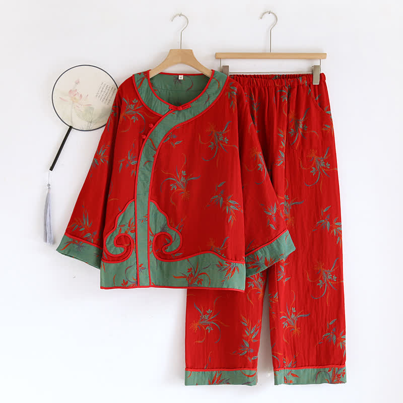 Completo da notte in garza di cotone jacquard elegante
