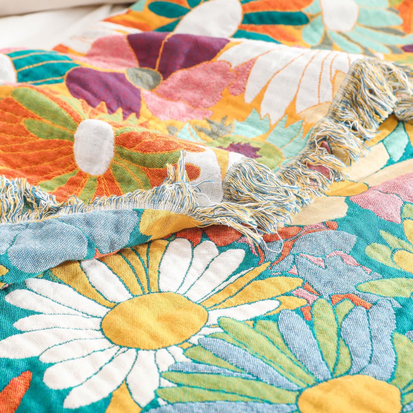 Trapunta reversibile con nappe in garza di cotone dai colori vivaci