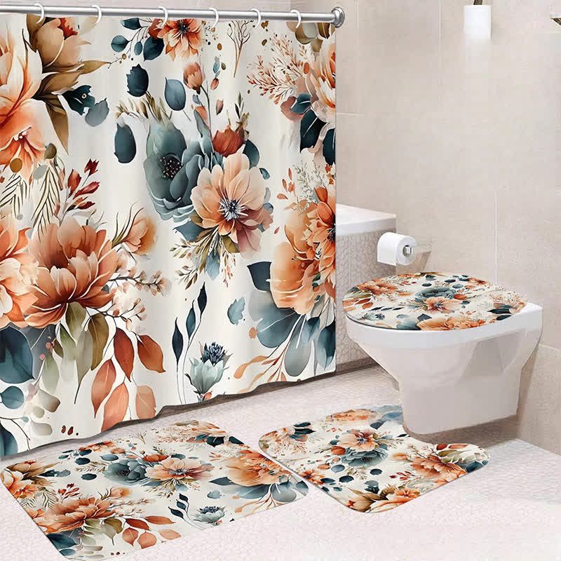 Set di lussuosi tappetini per tenda da doccia impermeabili con motivo floreale botanico