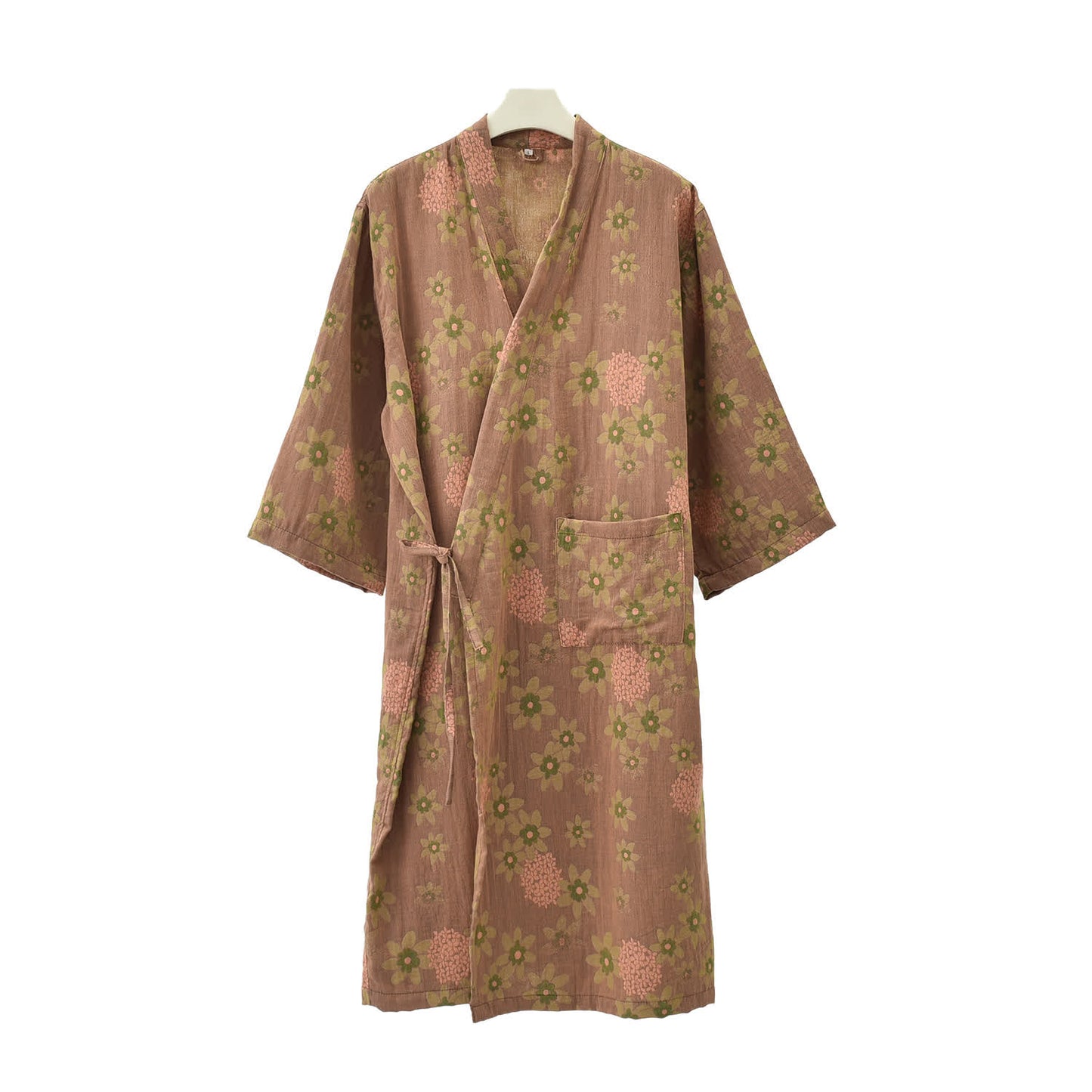 Accappatoio leggero in garza floreale jacquard - Marrone - XL - image 1