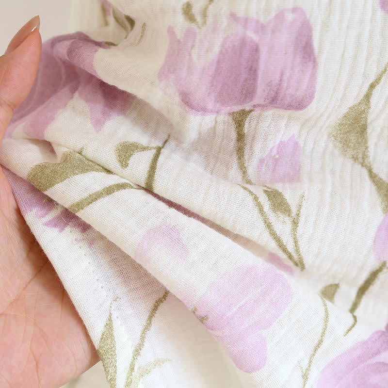 Pigiama con risvolto in garza di cotone jacquard a tulipano