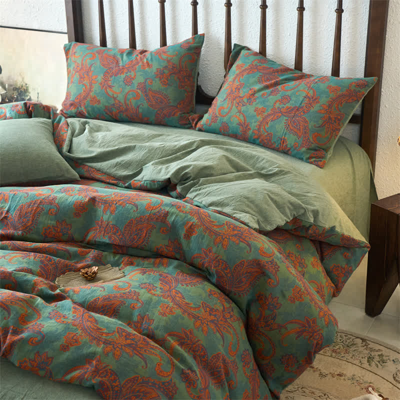Set copripiumino in garza con stampa Paisley vintage (4 pezzi)