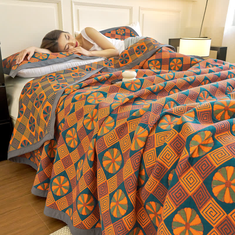 Coperta vintage reversibile in garza di cotone