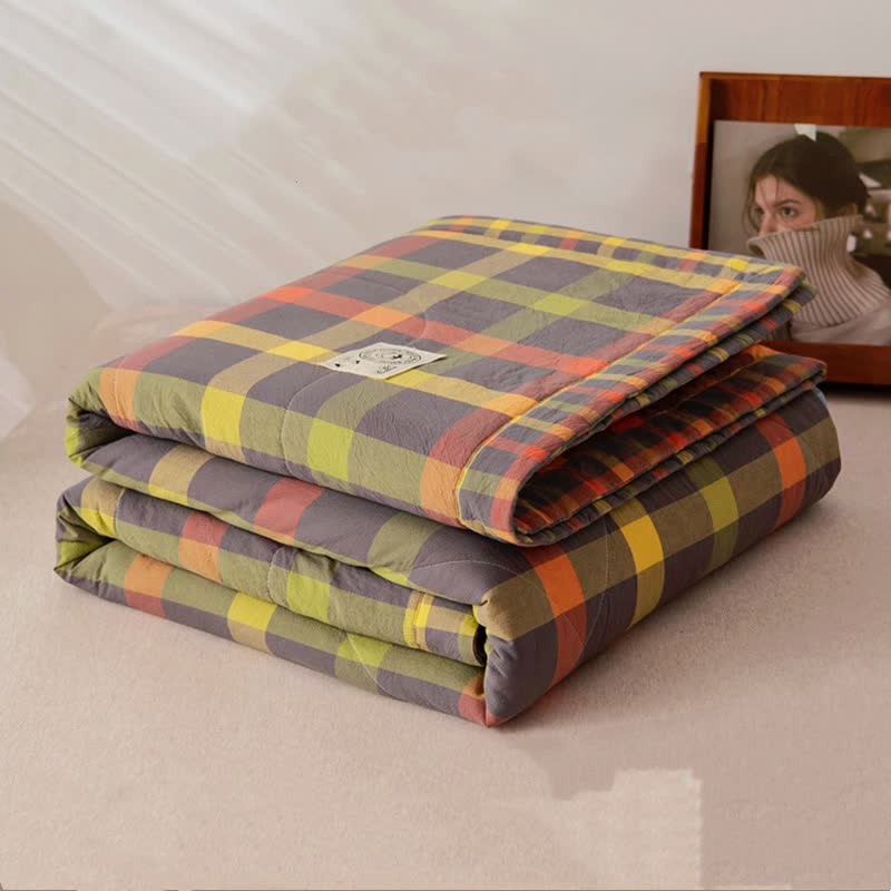 Biancheria da letto vintage in puro cotone a quadri tinti in filo