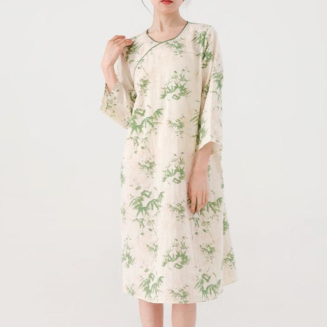 Camicia da notte rurale in garza di cotone a scollo tondo