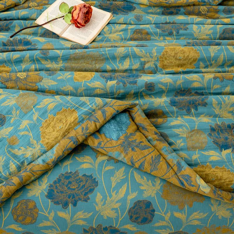 Lussuosa trapunta estiva a doppio strato in cotone jacquard floreale