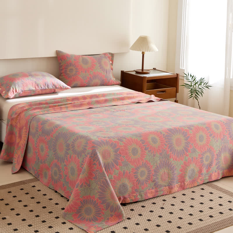 Copriletto reversibile in jacquard tinto in filo a doppio strato in cotone girasole