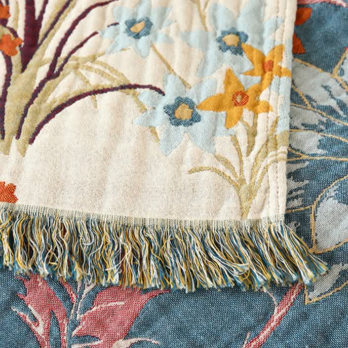 Trapunta reversibile in garza di cotone con motivo floreale rurale
