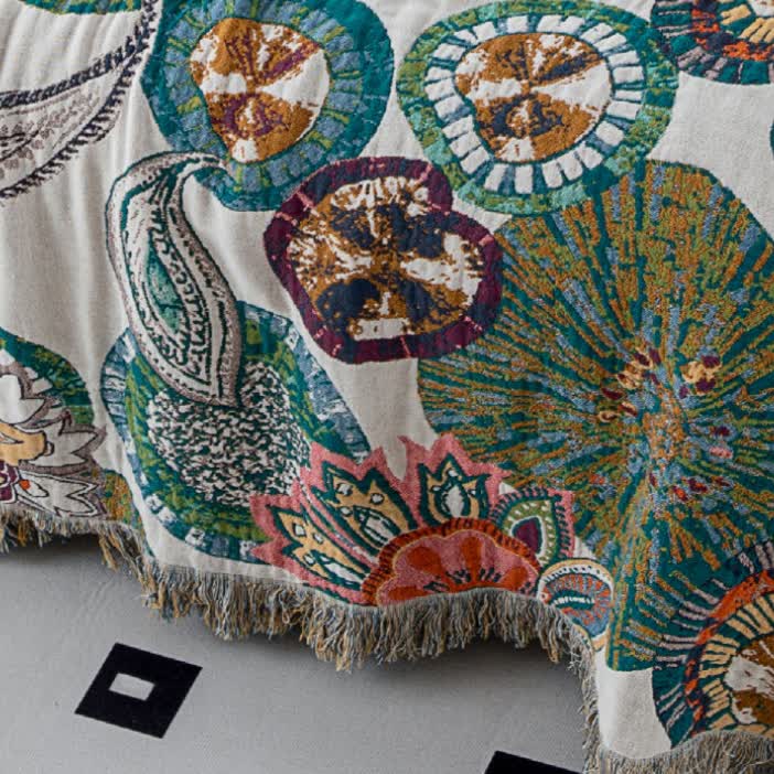 Coperta reversibile in garza di cotone con stampa vegetale