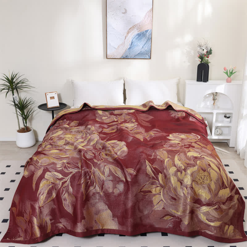 Elegante trapunta reversibile traspirante in garza di cotone floreale - Rosso - Matrimoniale Grande - image 0