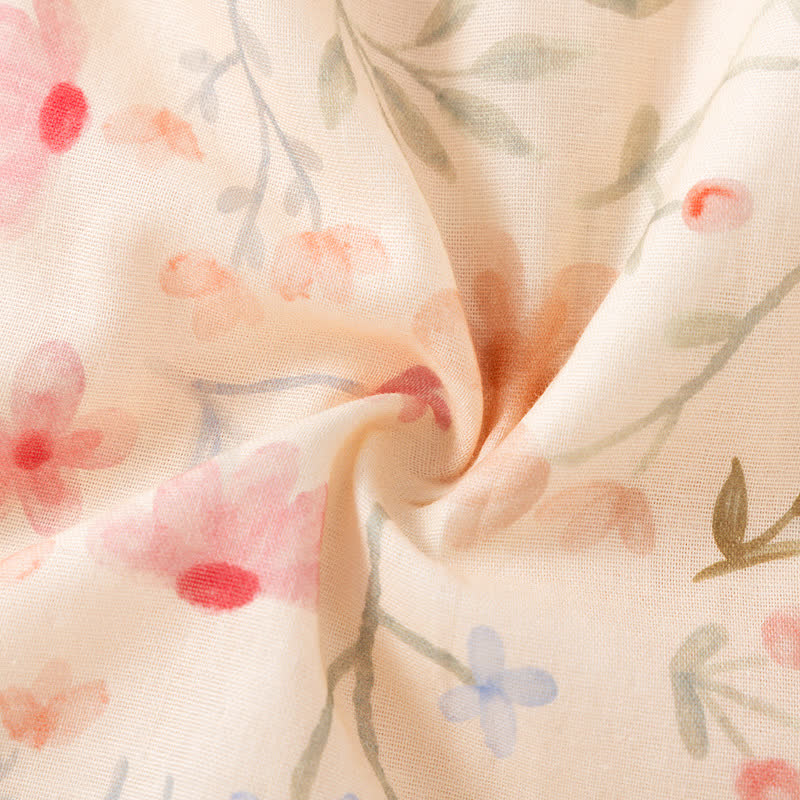 Camicia da notte imbottita in cotone con motivo a foglie floreali