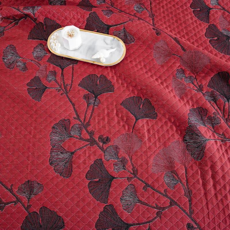 Trapunta reversibile in cotone con foglie di ginkgo arancione - image 28