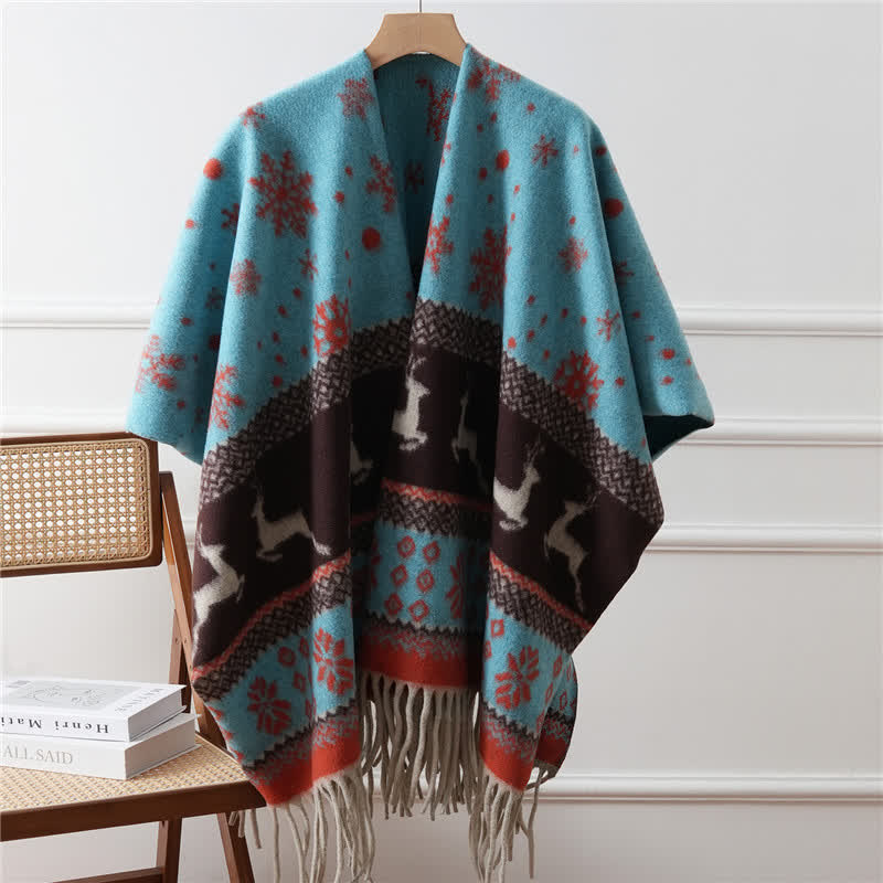 Mantella con scialle e nappe a fiocco di neve di alce - Blu - 110cm x 170cm - image 5