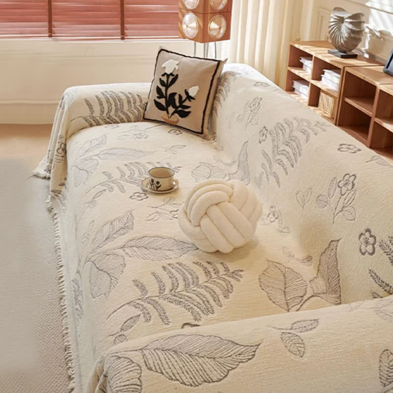 Coperta da divano in ciniglia con motivo a foglie rurali - image 13