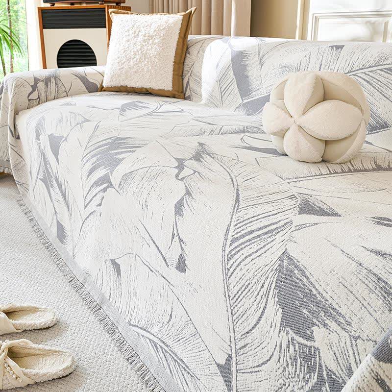 Coperta da divano in ciniglia con foglie di banana - Grigio - 180cm x 340cm - image 3