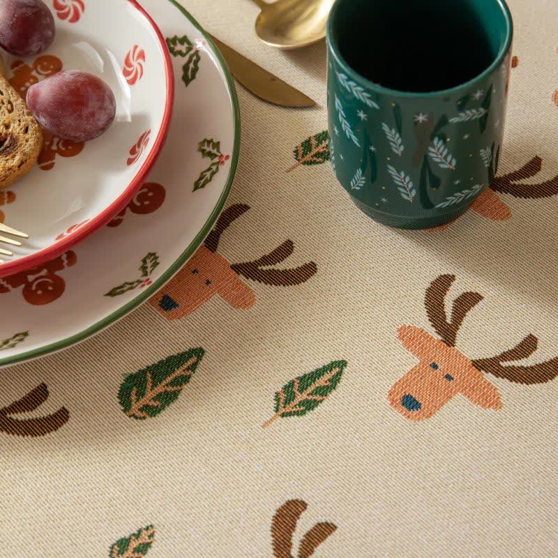 Tovaglia beige jacquard con renne natalizie - image 4