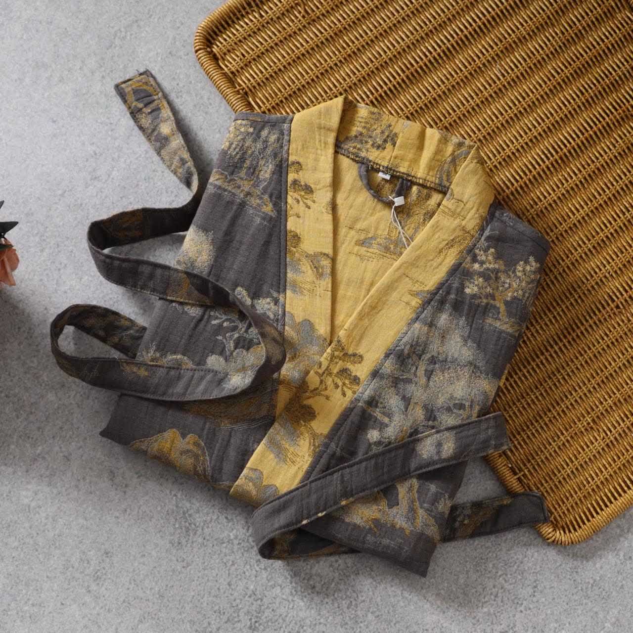 Abito Yukata in garza di cotone con motivo paesaggistico - image 1