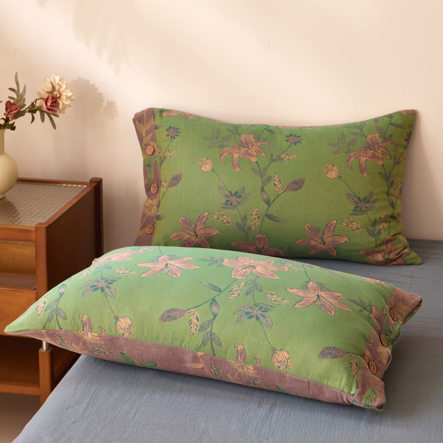 Copriletto in garza di cotone jacquard Lily - 2 federe - 48cm x 74cm - image 2