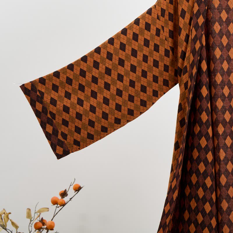 Kimono in garza di cotone a quadri a rombi - image 9