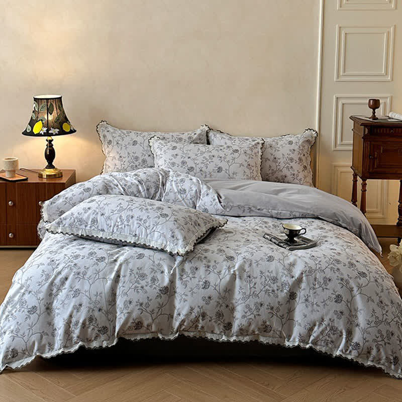 Set di biancheria da letto in pizzo di cotone floreale vintage - image 10