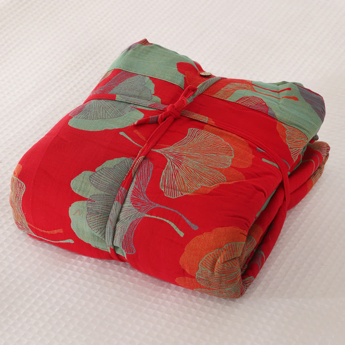 Copriletto in cotone con foglie di ginkgo naturale - Rosso - 2 federe - 48cm x 74cm - image 6
