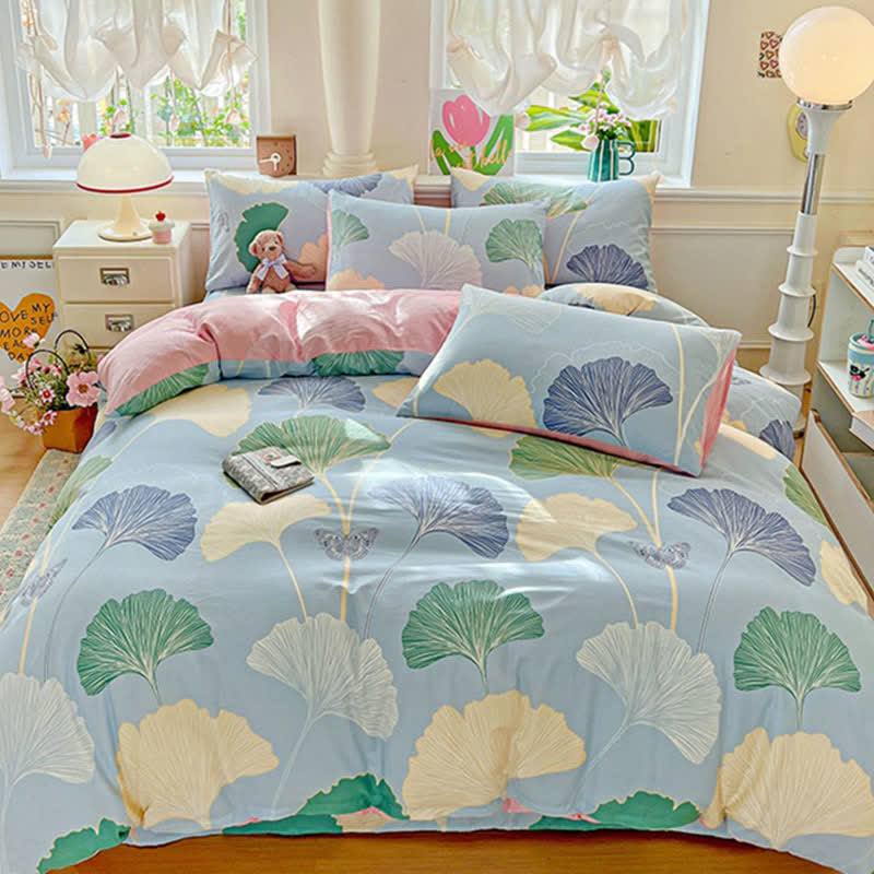 Biancheria da letto in puro cotone con foglie di ginkgo fresche - image 1