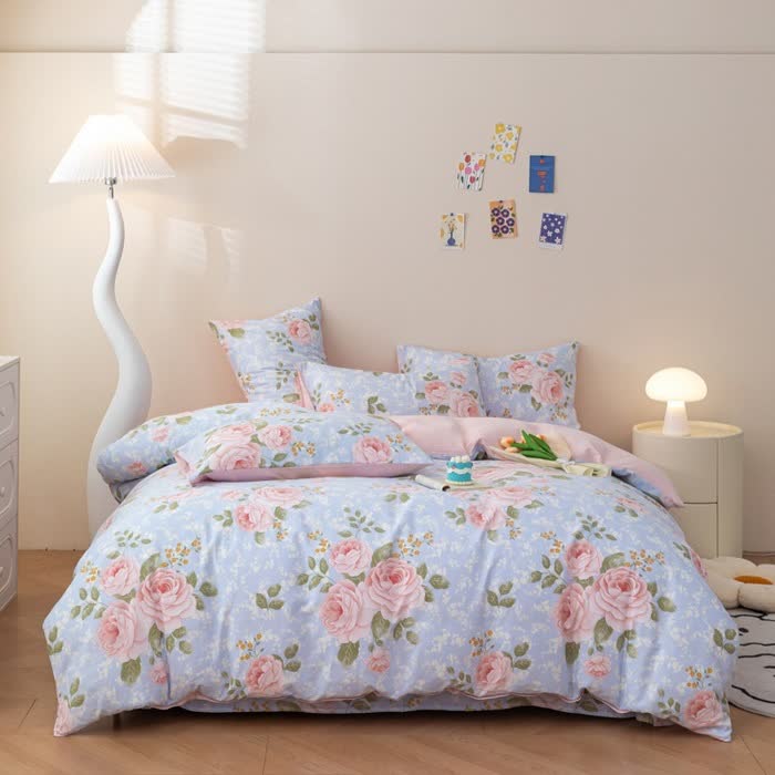 Elegante set di biancheria da letto in cotone rosa (4 pezzi) - image 2