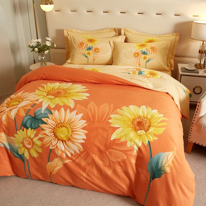 Biancheria da letto reversibile in cotone spazzolato girasole (4 pezzi) - image 1