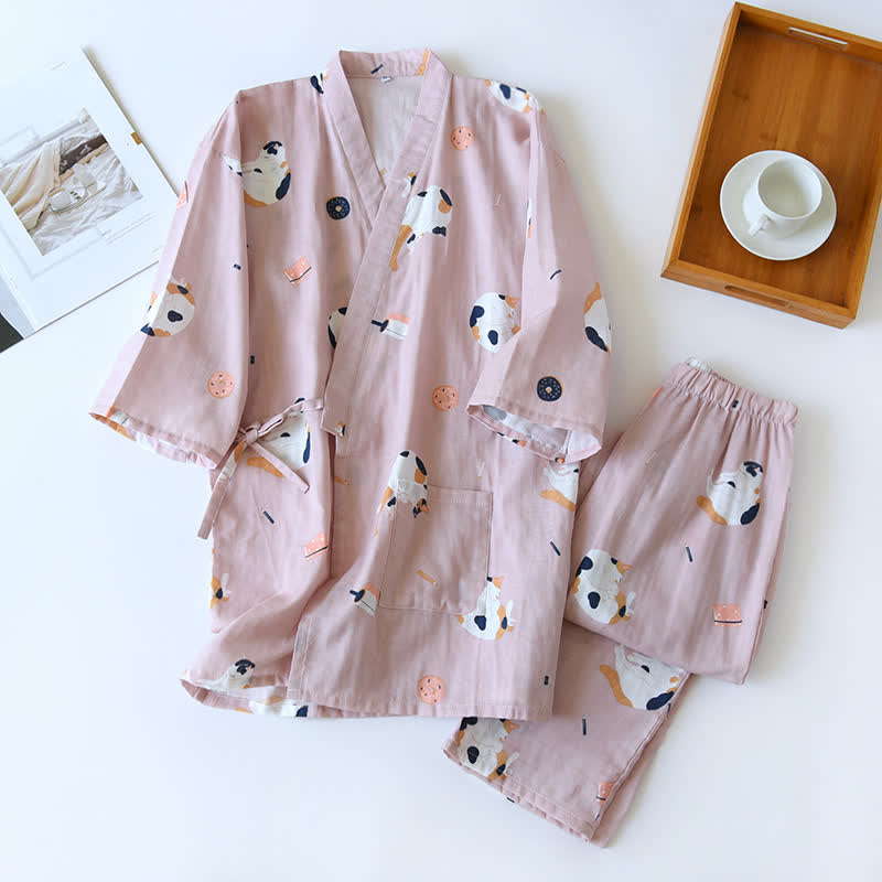 Kimono in garza di cotone con gatto abbinato - Rosa - Donne - XL - image 16