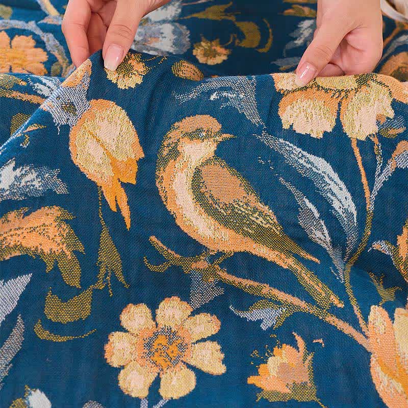 Coperta in cotone con nappa di uccelli floreali vivaci Ownkoti - image 12