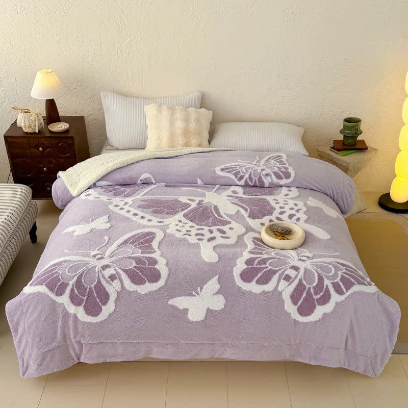 Coperta di peluche con stampa a farfalla ispirata alla natura Ownkoti - Viola - Matrimoniale - image 15