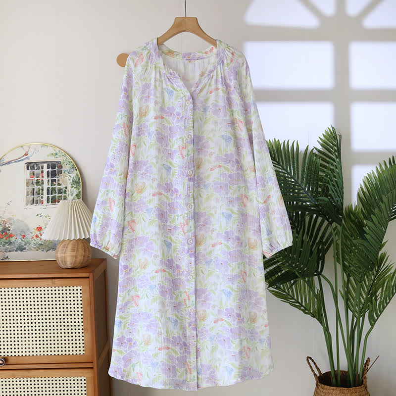 Camicia da notte in cotone con bottoni e farfalle floreali Ownkoti - XL - image 0
