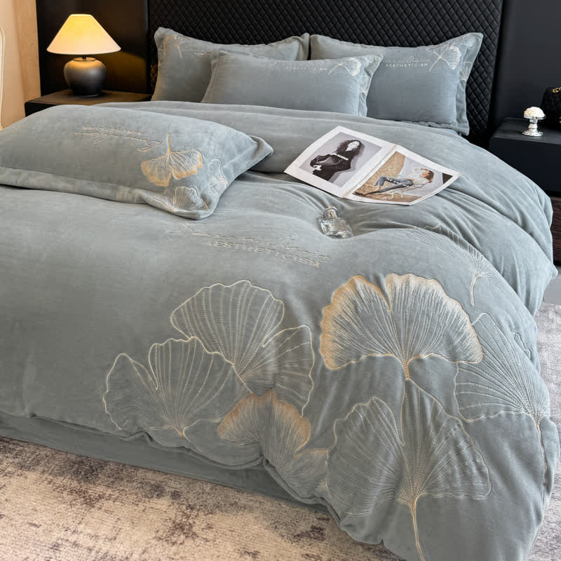 Set di biancheria da letto in peluche con foglie di ginkgo Ownkoti (4 pezzi) - image 12
