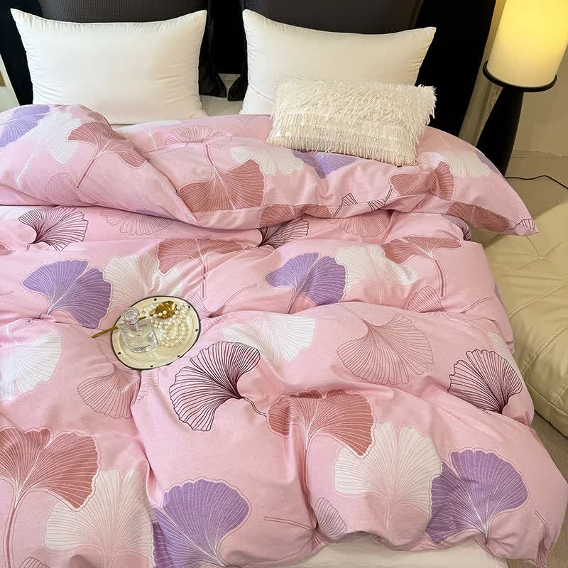 Biancheria da letto in cotone spazzolato rosa con foglie di ginkgo Ownkoti - image 1