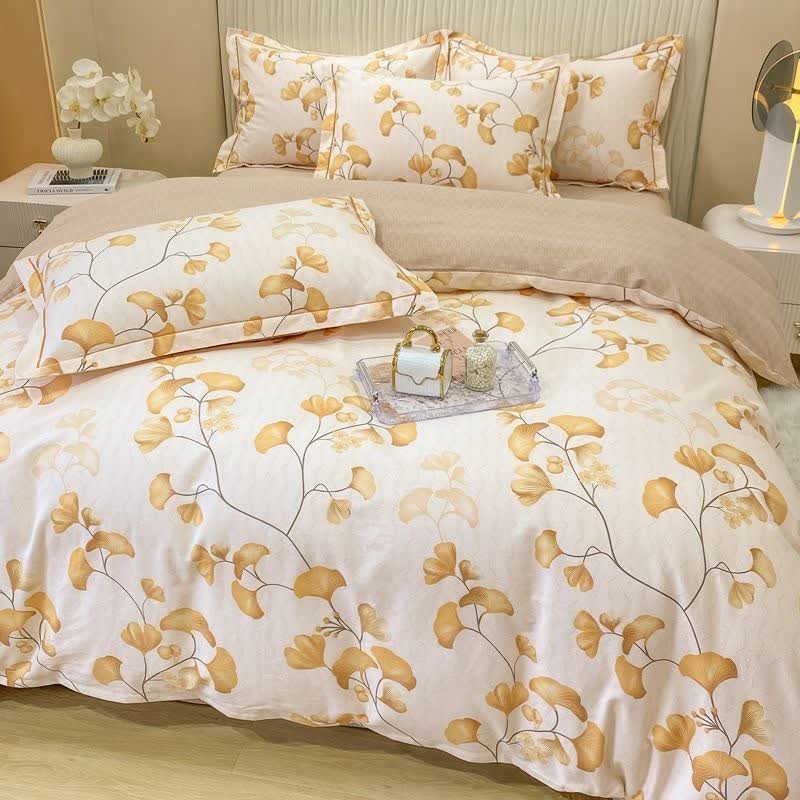 Set di biancheria da letto in cotone Ginkgo ispirato al raccolto di Ownkoti (4 pezzi) - image 2