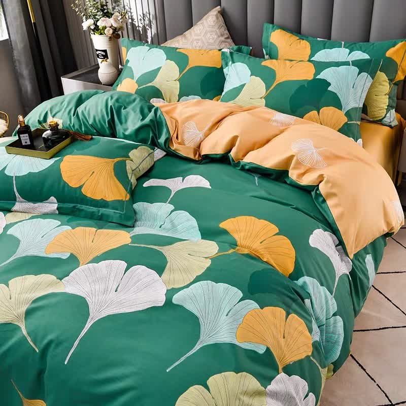 Biancheria da letto reversibile in cotone con foglie di ginkgo Ownkoti - image 2