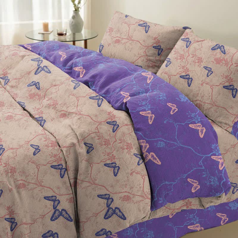 Set di biancheria da letto reversibile in cotone con farfalle Ownkoti (4 pezzi) - image 7