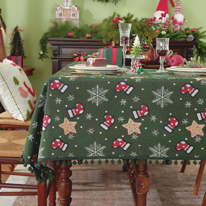 Tovaglia a forma di stella con fiocco di neve, calza di Natale Ownkoti - Verde - 140cm x 260cm - image 1