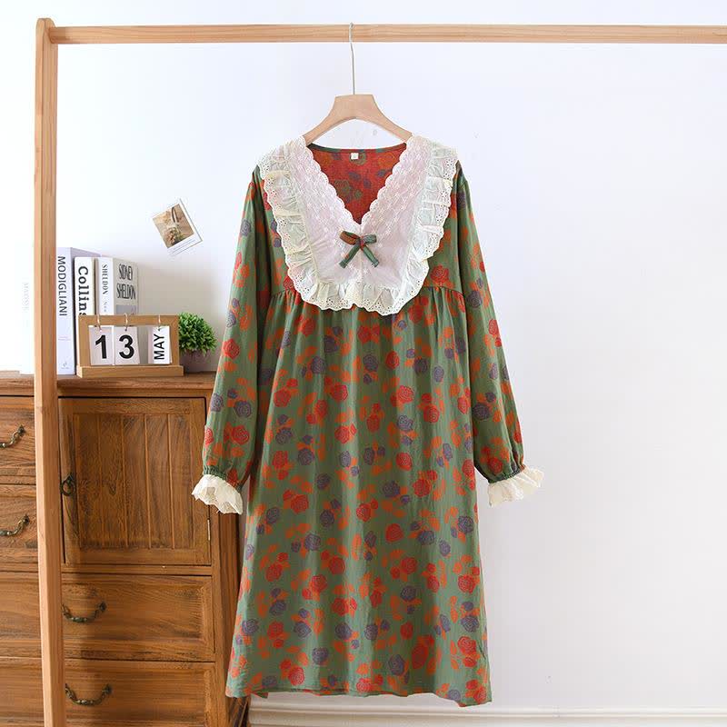 Camicia da notte a maniche lunghe in garza di cotone Ownkoti Rose - Verde - XL - image 8